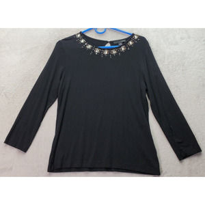 Apostrophe‎ Blouse Top Girls Large Black Beaded Viscose Long Sleeve Round Neck
